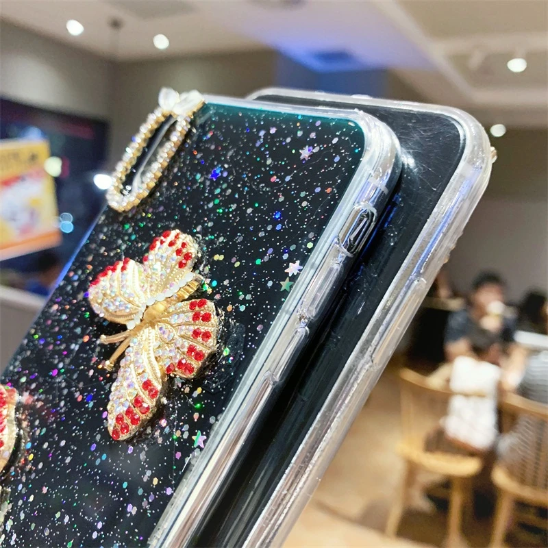 Роскошный Модный Блестящий 3D чехол для телефона с розой и бабочкой IPhone 11 Pro Max 6 6S 7 8