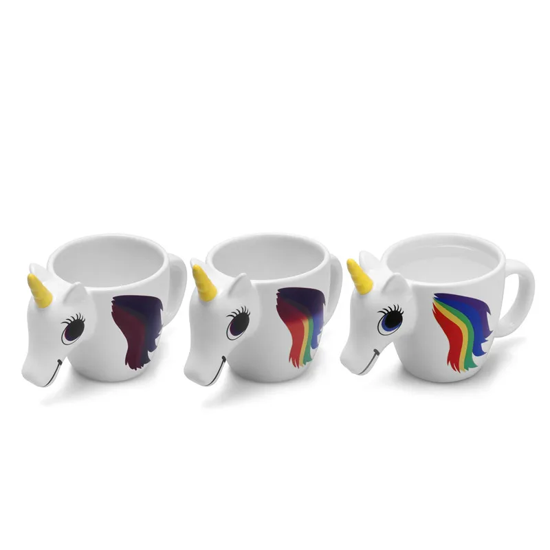 Cute Color Changing 3D Rainbow Unicorn Ceramic Mug Coffee Tea Milk Hot Water Cup Drinkware Temperature sensing Magical Horse Cups3