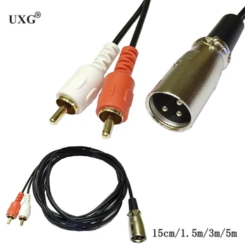 

15cm 1.5m 3m 5m 10m Red whited 2 RCA male to XLR Male Stereo audio speaker amp Y cable 5FT
