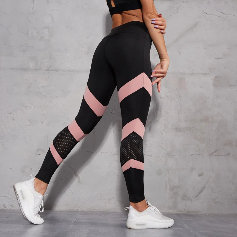 SALSPOR розовые штаны для йоги, женские сетчатые Лоскутные Спортивные Леггинсы с высокой талией, Стрейчевые колготки для спортзала, женские леггинсы для фитнеса бега