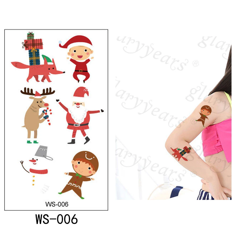 Яркие 1 лист, Рождественская Детская временная татуировка, стикер, Горячие Поддельные животные, макияж, вспышка, водонепроницаемый, Модный маленький боди-арт WS - Цвет: WS-006