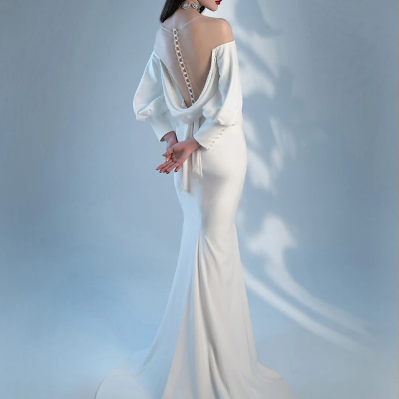 

Backless Bride Boat Neck Mermaid Wedding dress Vestido De Noiva Wedding Dress 2019 Luxury Wedding Dress Elegant Plus Size