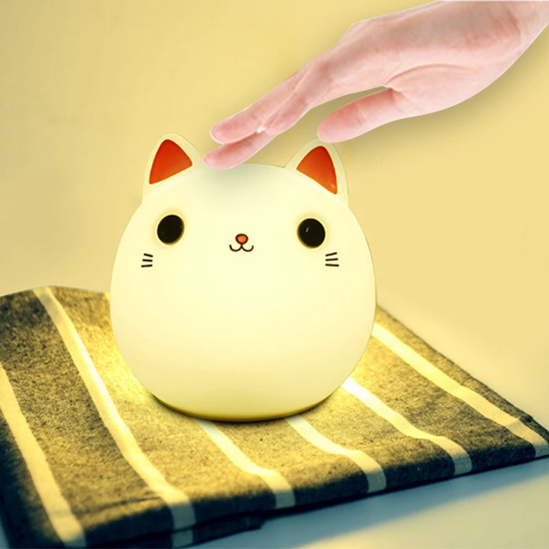 Силиконовая лампа BRELONG Cat с мультяшным животным, мини красочная силиконовая лампа с зарядкой от USB, милая декомпрессионная лампа pat
