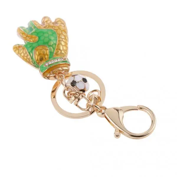 Rhinestone Crystal Football Goalkeeper Glove Pendant Keyring Key Chain Green