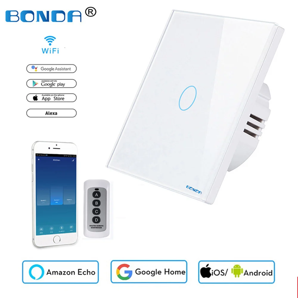 BONDA Wi Fi + РЧ смарт светильник умный дом Стекло Панель сенсорный выключатель переключатель совместим с Alexa Google