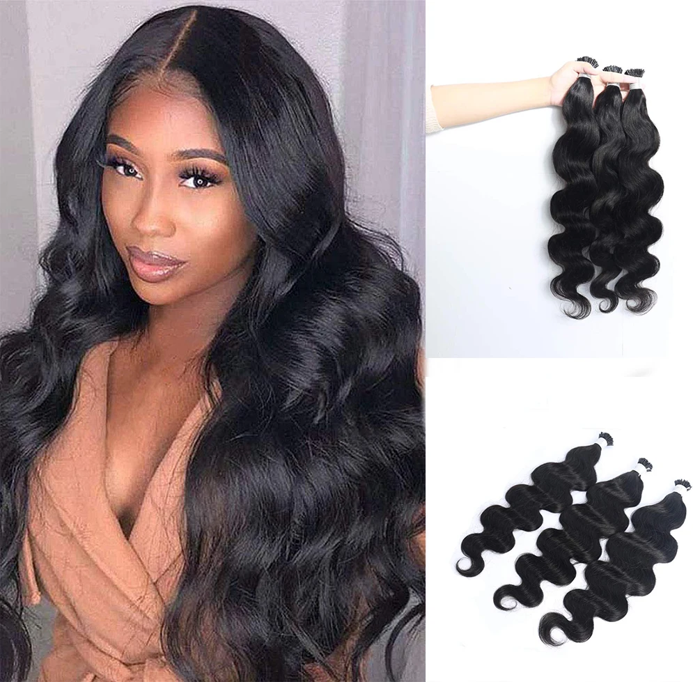 Hair Extensions Human Hair Body Wave I Tip Microlinks Brazilian Remy Bulk 100% Human Natural Black Color For Women