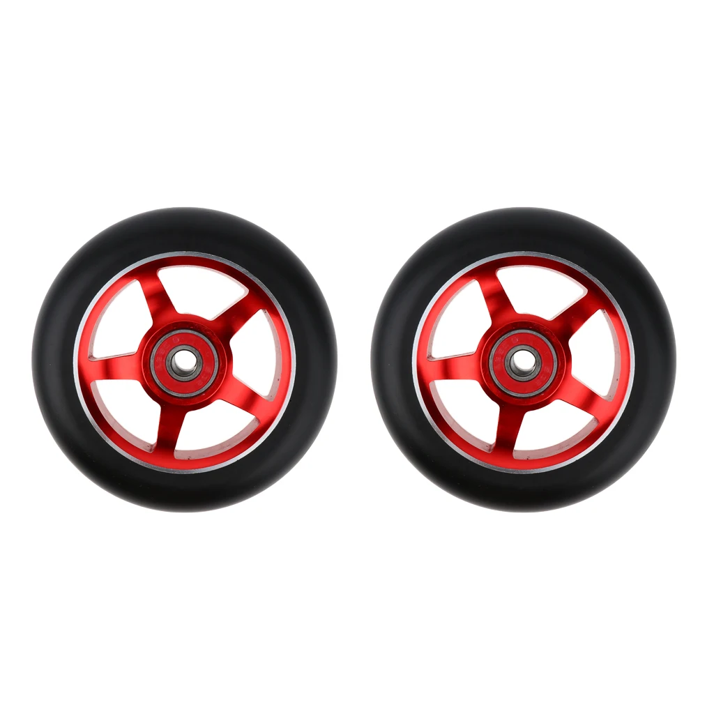 Günstige 2 stücke Ersatz 100mm Push Kick Stunt Scooter Räder mit Lager   Buchsen Roller Teile Zubehör