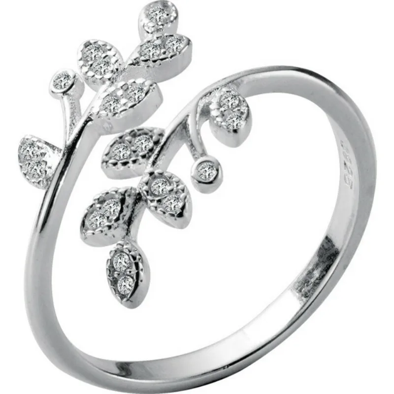 Silver Ring 925 Sterling Silver Korean Zircon Leaf Shape Female Index Finger Retro Fashion Handmade Couple Gift