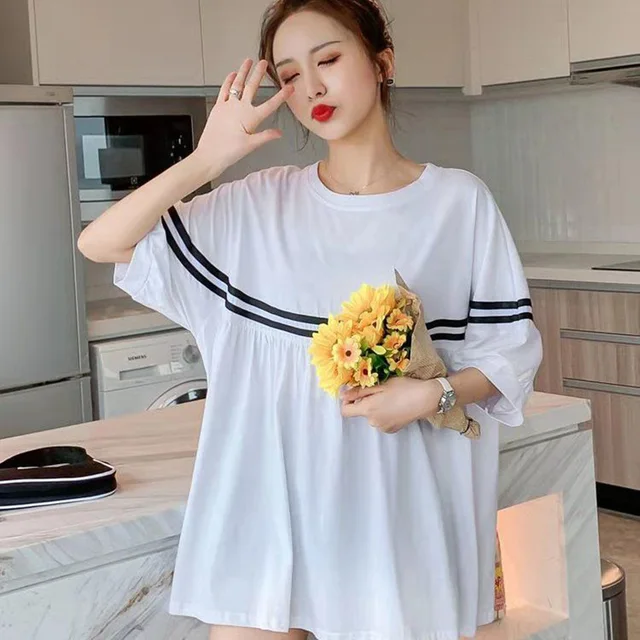 Oversized T-shirt Women's Streetwear Korean Fashion Stripes Loose Style Plus Size Summer Clothes Pullover Top Clothing Female - Image 5