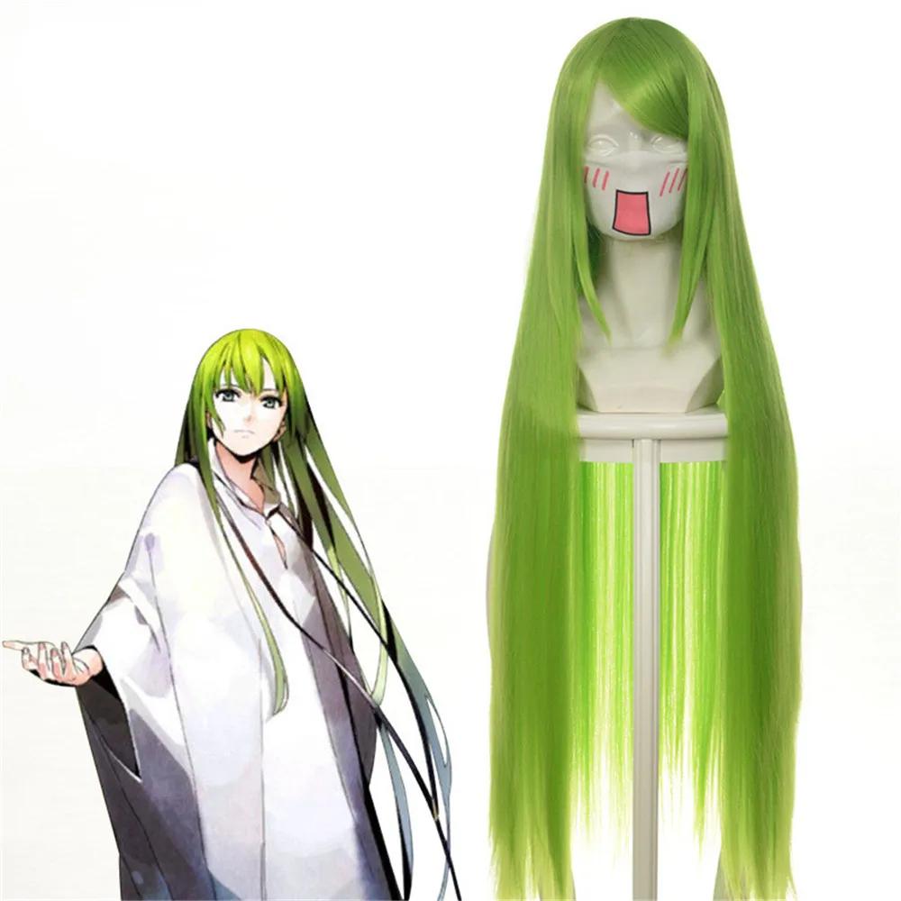 

Fate Grand Order Cosplay Enkidu Wig Green Long Straight Wig 90cm wig long for costume party Synthetic hair