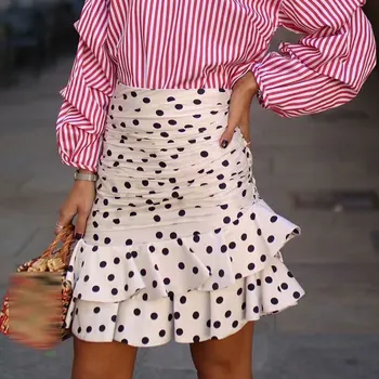 

Stylish Chic Polka Dot Print Ruched Asymmetrical Mini Skirt 2020 Fashion Women Skirts Casual Streetwear Jupe Femme faldas