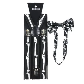 

Suspenders Bow Ties Suit 100*2.5CM Men Women New Fashion Jacquard Bones Printed High Quality Creative All-match Suspenders Set