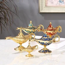 

Arab Mythology Aladdin Wishing Lamp Traditional Hollow Out Retro Wishing Oil Lamp Home Decoration Ornaments Stage Props Souvenir