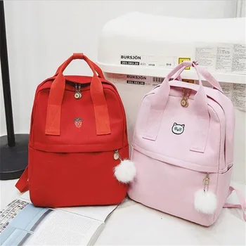 

Japan And Korea Style Students Backpack Girls Lovely Preppy Style Satchel School Bag Cute Embroidery Cat Crown Canvas Backpack