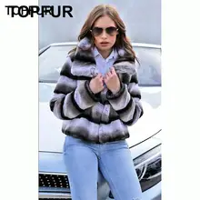 TOPFUR настоящий мех кролика пальто Женская мода зимняя шуба из кролика рекс высокое качество натуральный мех пальто с меховым воротником