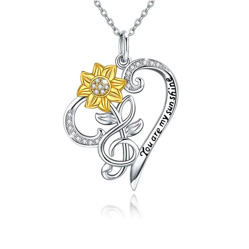 Summer Sunflower Heart Necklace Trend My Sunshine Letter Clavicle Chain