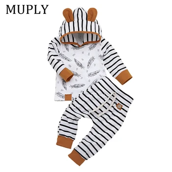 

Baby Clothes For Newborn Baby Boy Girl Clothes Feather T shirt Tops Striped Pants Clothes Outfits Set vetement enfant fille