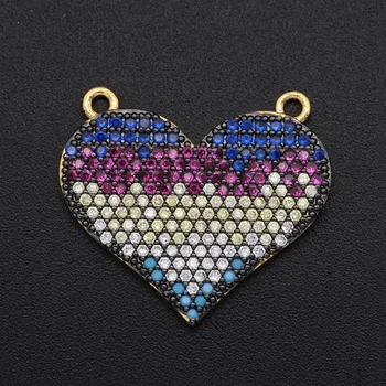 

5pcs/lot 24x21mm CZ Zircon DIY Jewelry Raibow Heart Charm Connectors Wholesale Factory Sale Custom Orders Welcome