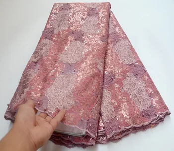

Embroidery Leaves Pattern Lace with Sequins Hot Sale African French Tulle Mesh Lace Fabric Sequins Lace Fabric for Bridal