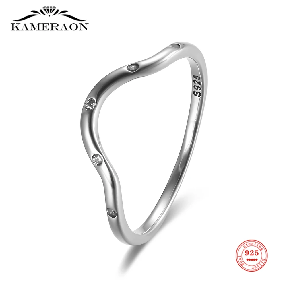 

Real 925 Sterling Silver Ring Wave Shape Zircon Silver Oxide Ring Jewelry for Women Personality Temperament Rings