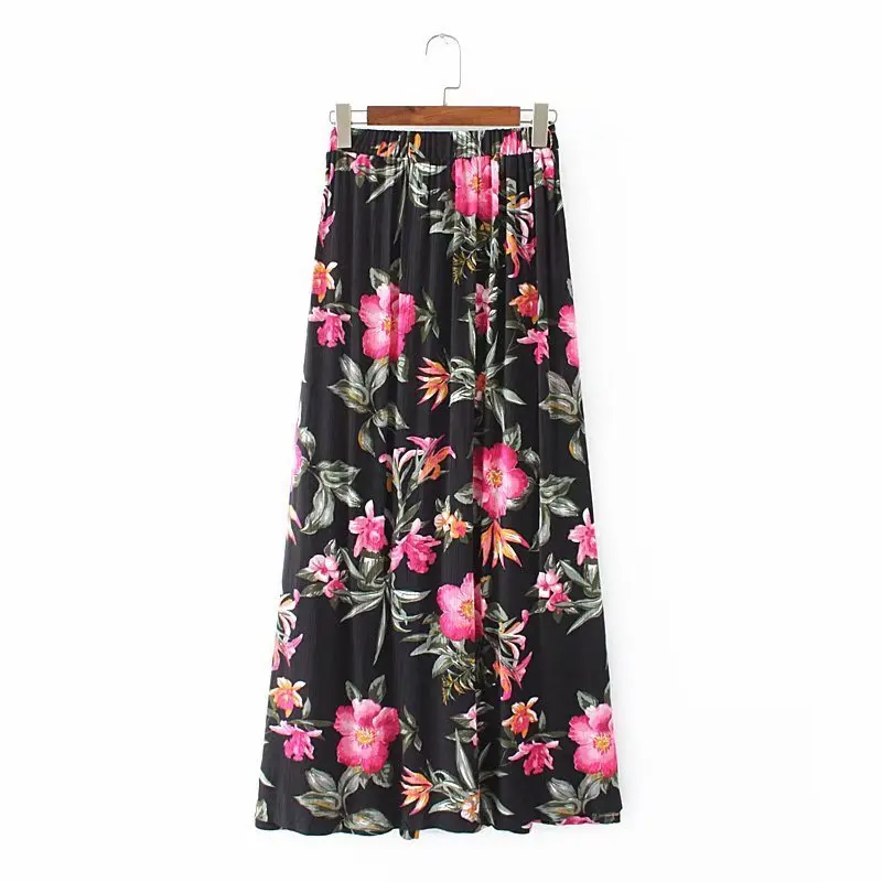 

Western Style 2019 Summer New Style Retro Sense of Design WOMEN'S Dress High Waist Skirt Flowers And Birds Printed Pleated Multi