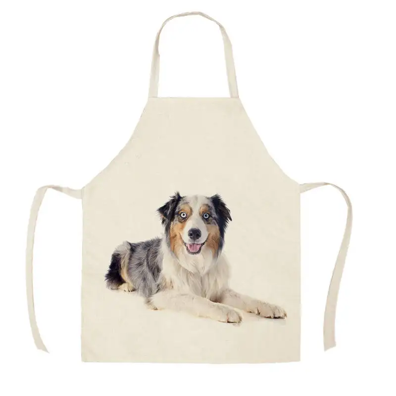 1Pcs Kitchen Apron Cute Pet Dogs/Cats Printing Sleeveless Cotton Linen Aprons for Men Women Home Cleaning Tools WQ360