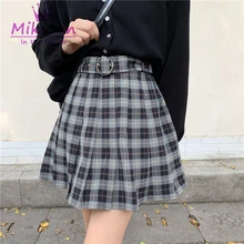 Плиссированные юбки в клетку в стиле Харадзюку; повседневные женские мини-юбки в стиле панк; Готическая уличная одежда с высокой талией; модные шорты; юбка с поясом