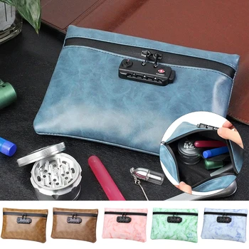 

Smoking Smell Proof Bag Leather Tobacco Pouch With Combination Lock For Herb Odor Proof Storage Waterproof Container Case