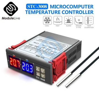 

STC-3008 AC 110V 220V Digital Led Dual Thermometer Temperature Controller Thermostat Incubator Aquarium Control NTC Probe Sensor