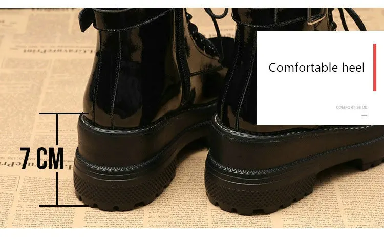 Г. Женские ботинки короткие ботинки в британском стиле на толстой подошве мотоциклетные ботинки на шнуровке ботинки martin из лакированной кожи с бархатом