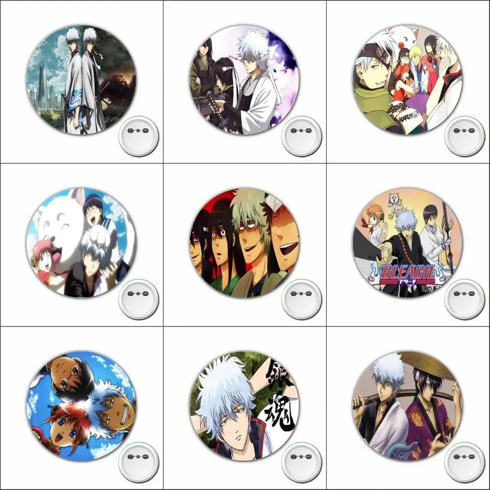 

Japan anime Gintama Cosplay Badge Cartoon Pins Brooch for Backpacks bags Button Badges Clothes Accessories 5pcs