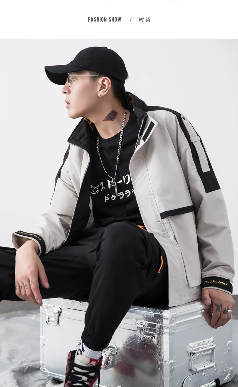 Autumn jacket men spring jackets mens solid color street Hip-hop style coat newest yellow fashion clothes red lapel latest