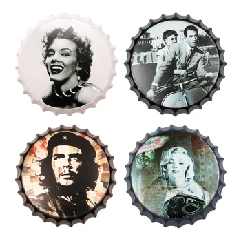 

35cm Beer Cap Metal Tin Signs Plate Retro Cafe Bar Pub Wall Decor Plaque Vintage Round Home Art Poster