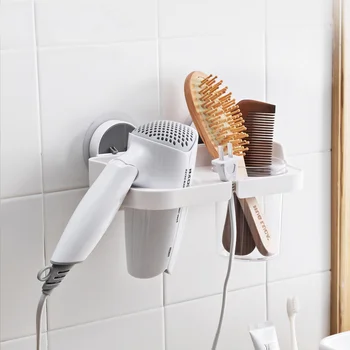 

Bathroom Hair Dryer Holder Wall Mounted Rack Space Aluminum Shelf Storage Organizer Hairdryer Holder