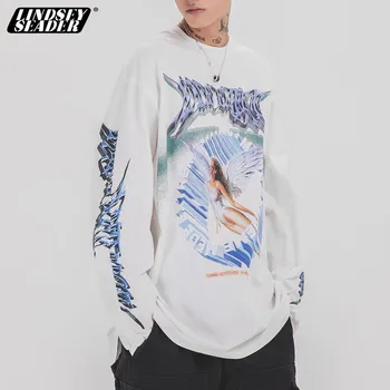 

Lindsey Seader Hip Hop Printed Flying Angle Long Sleeve T-Shirts Mens 2020 Casual Tops Tee Fashion Streetwear Tshirt High Street