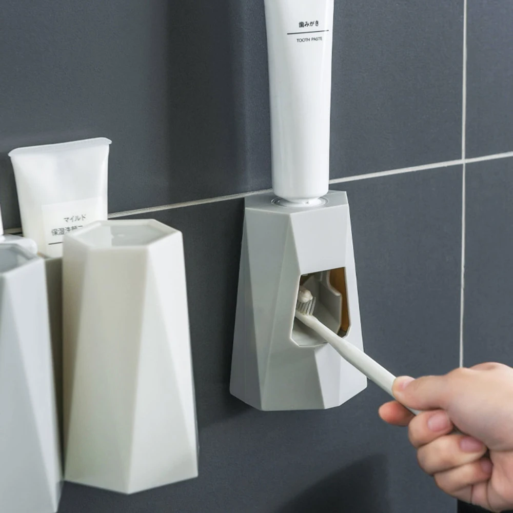 

Automatic Toothpaste Dispenser Holder Set Wall Hanging Free Punch Toothpaste Squeezer Toothbrush Rack Bathroom Accessories Set