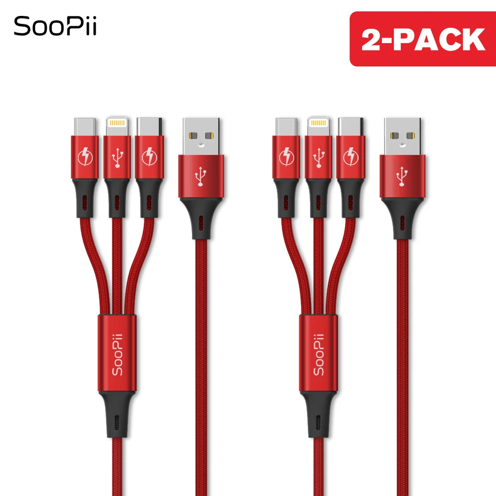 SooPii 0,3 м/1,2 м 3 в 1 USB кабель для Iphone Micro USB кабель для устройств Android type-c 3A кабель для быстрой зарядки для samsung S9 - Тип штекера: S07 Red 2-pack