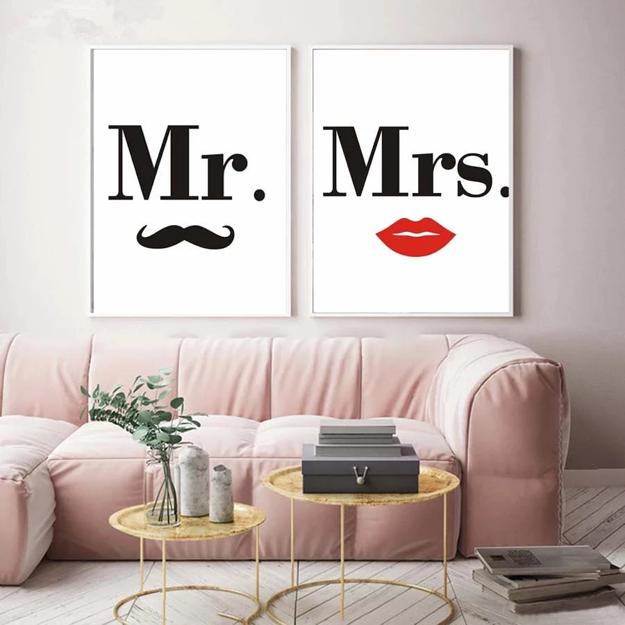 Современный Креативный г-жа &amp г-н бороды и губы Плакаты принты картины на холсте