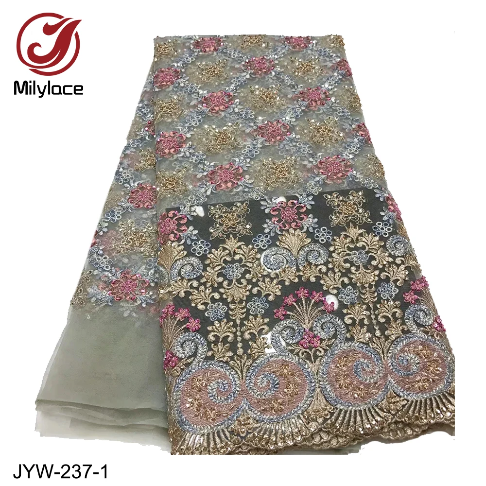 

African Lace Fabric 2019 High Quality Lace Material Embroidery Nigerian Lace Fabric with Hand Beading French Lace Fabric JYW-237