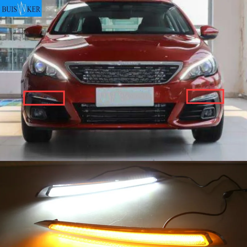 

Дневной свет для Peugeot 308 2016 2017 DRL, дневные ходовые огни, противотуманная фара, крышка фары, 12 В дневного света, 2 шт.