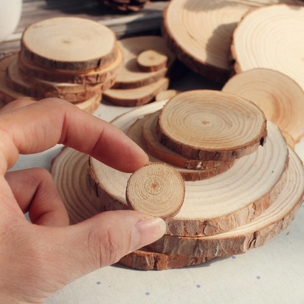 50 Pieces Natural Wood Log Slice Tree Chic Wooden Discs Wedding Pyrography Table Centerpiece Cake Stand 2-4cm