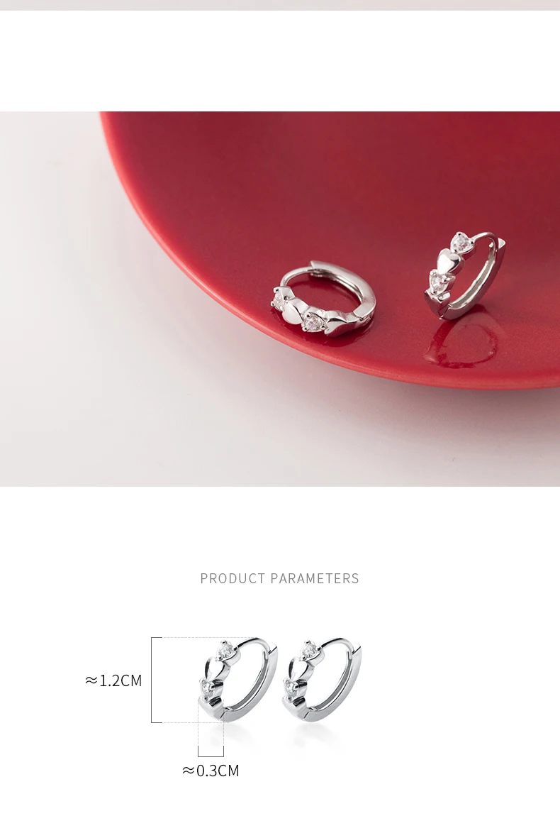 MloveAcc 925 Sterling Silver Fashion Jewelry Round Smooth Hearts Shape Zirconia Crystal Stud Earring for Women Girl Teen Jewelry