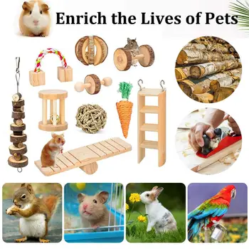 

10pcs/set Hamster Chew Toys 10Pack Natural Wooden Pine Guinea Pigs Rats Chinchillas Toys Exercise Bell Roller Small Pet Toys