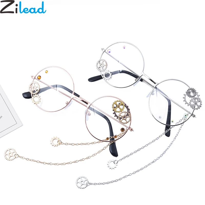 Zilead панк шестеренка очки оправа с подвеской металлические круглые оптические сеточки для женщин и мужчин простые очки