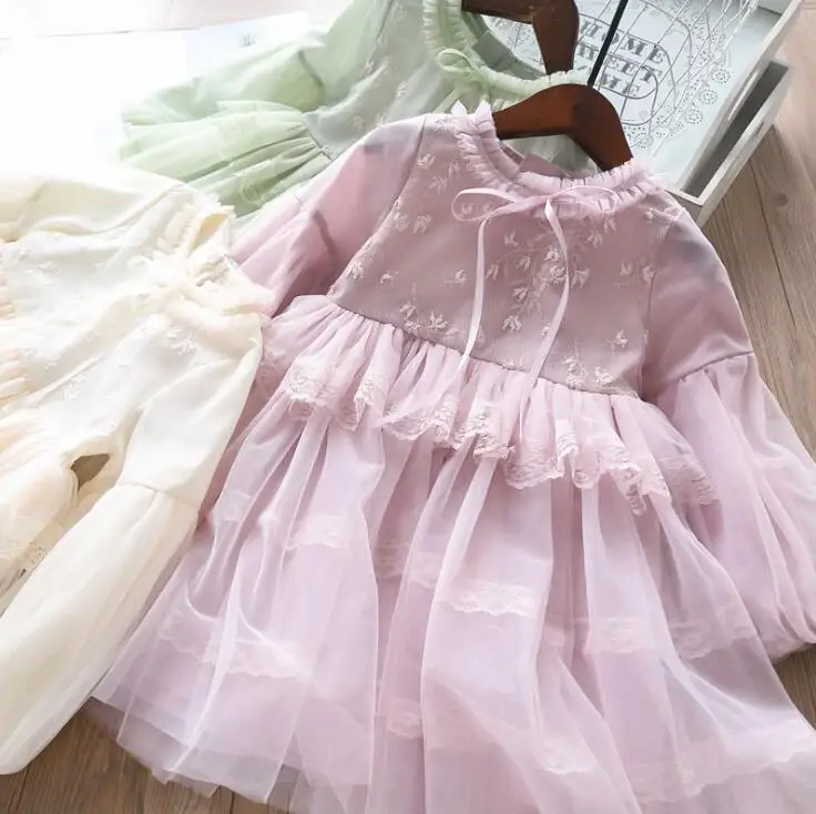 Новые весенние детские кружевные платья феи с вышивкой для маленьких девочек; милая мягкая одежда принцессы для девочек; 5 шт./партия;