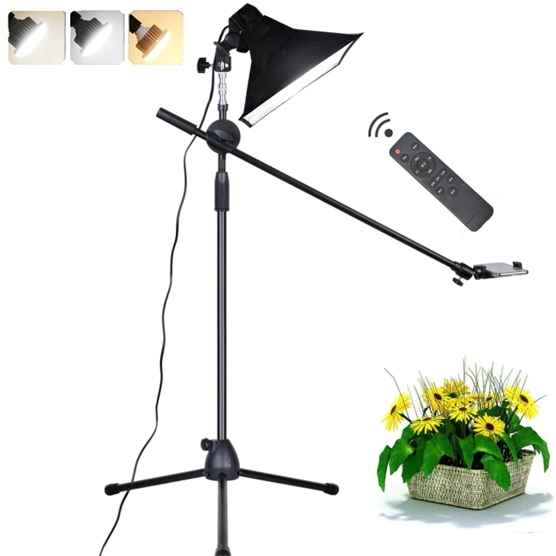  Photography Phone LED Lamp+Bracket Stand Boom Arm Reflector Softbox Continuous Lighting Kits For Ph