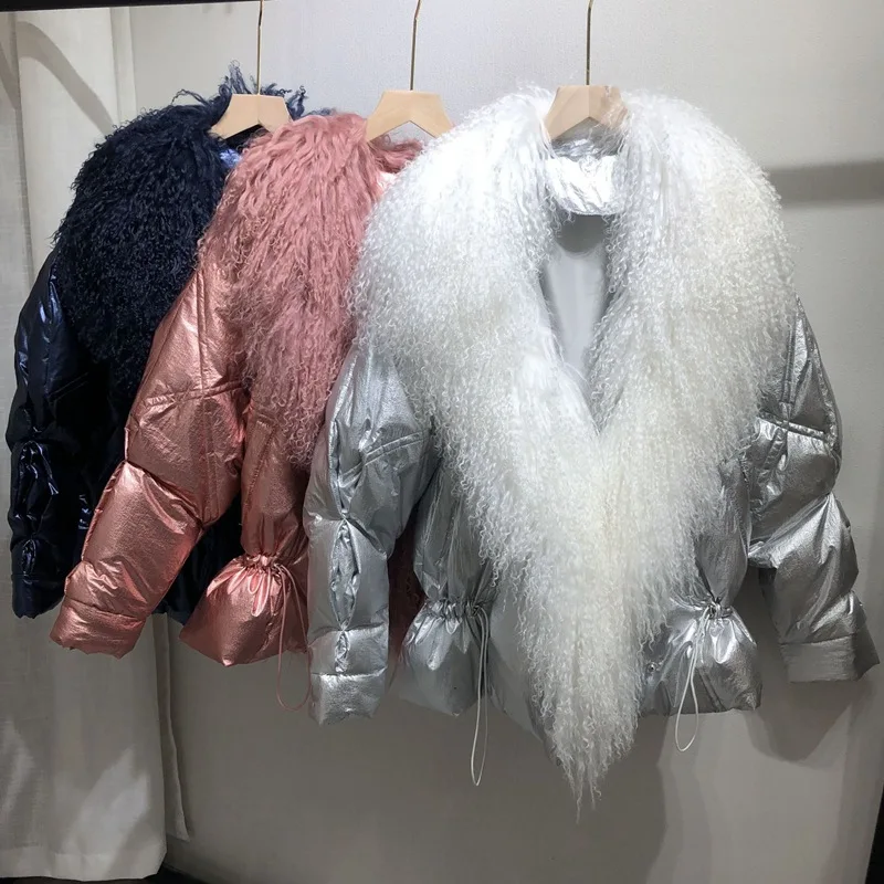 

Female Jacket Duck Down Jackets For Women With Natural Tibet Sheep Fur Jacket Loose Size Autumn Winter Outwear Women's Autumn