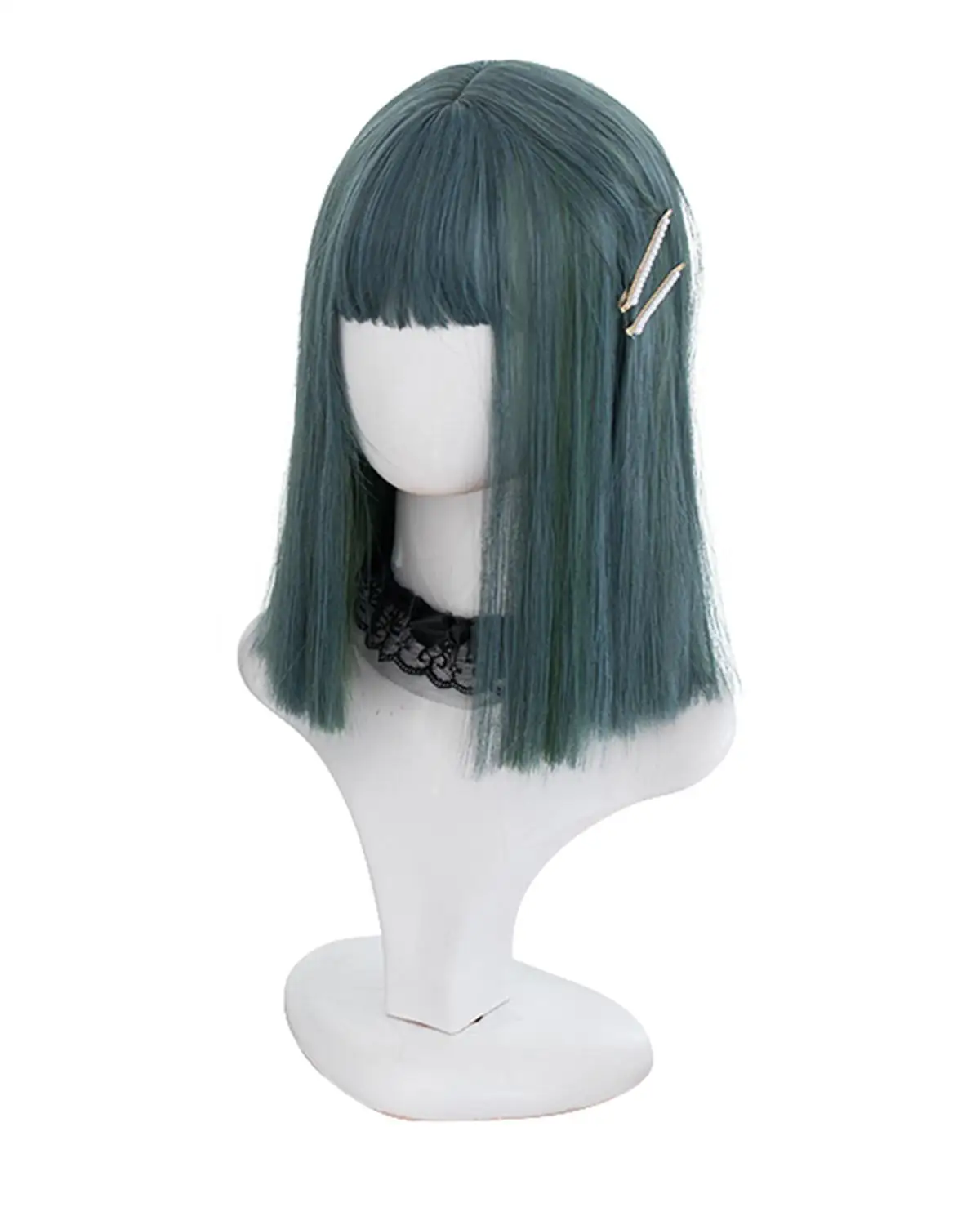 blue green 35 CM wig Косплей микс Харадзюку Лолита прямой с челкой БОБО Косплей синтетический парик+ Кепка - Цвет: blue green 35 CM wig
