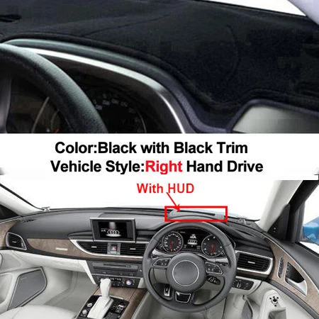 RHD with HUD Black Крышка приборной панели автомобиля, коврик, ковер для Audi A7 2009- S7 RS7- LHD RHD 2 слоя солнцезащитный козырек, авто накидка - Название цвета: RHD with HUD Black