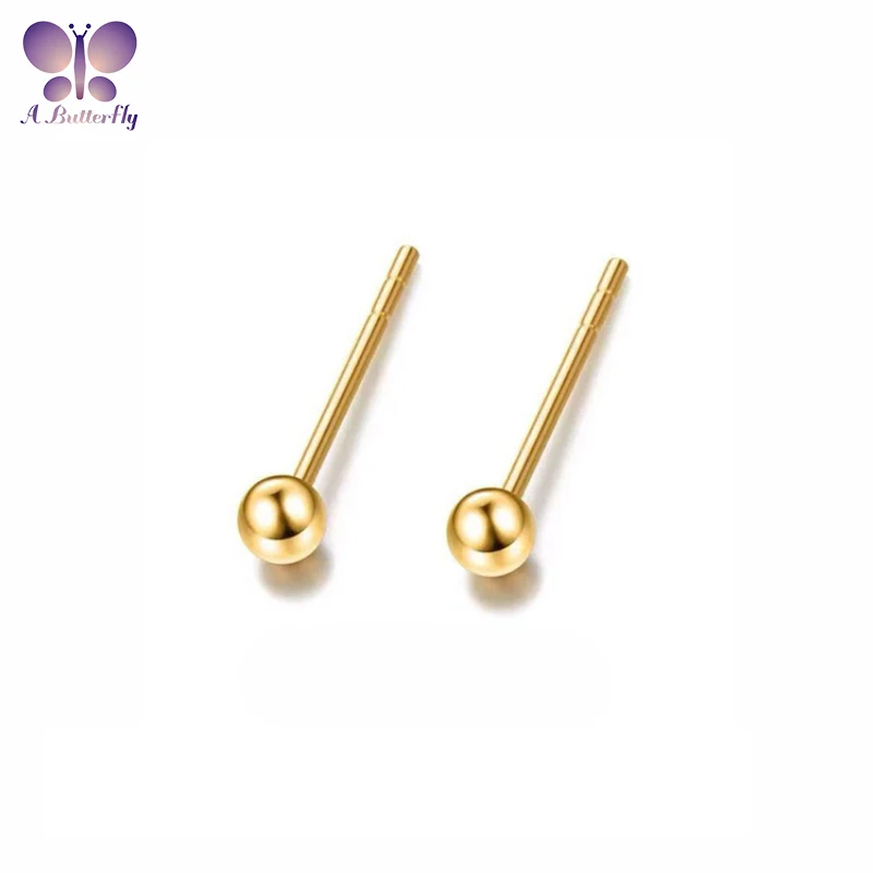 

18K Gold Small Round Bead Earrings 3MM Bubble Earrings 100% Real Material Support Testing
